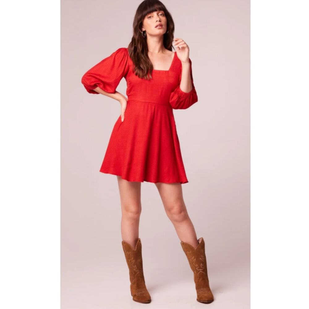 JOSETTE AURORA‎ RED PUFF SLEEVE MINI DRESS SQUARE NECKLINE XS